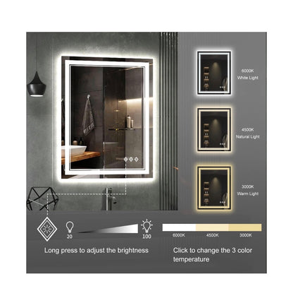 LED Bathroom Mirror 24 Inch X 32 Inch Vanity Mirror with Lights Gradient Front and Backlit Bathroom Mirror with Lights, 3 colors Dimmable CRI>90, IP54 Enhanced Anti-Fog (New in Box)