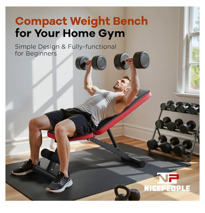 Adjustable Weight Bench for Home Gym, 660lbs Capacity Workout Bench with 8 Backrests for Chest Shoulders Arms, Compact and Foldable Strength Bench for Small Space Apartment Room (Red and Black) (New in Box)