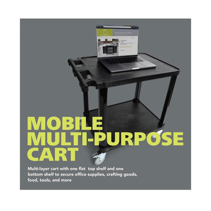 Pearington 2 Tier Compact Multi-Purpose Plastic Utility Cart with Lockable Wheels Up to to 150lbs (Black) (New in Box)