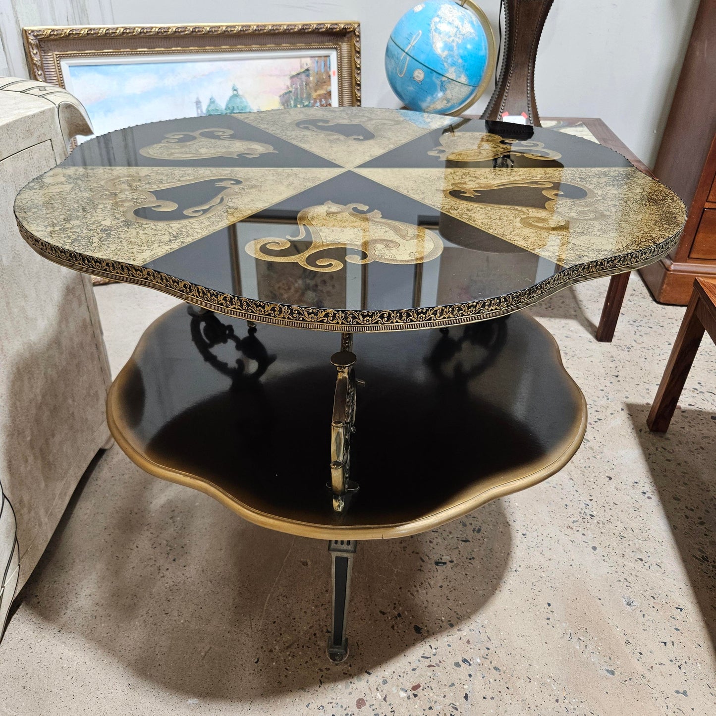 Polished Black Accent Table Brutalist Era