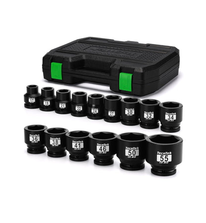 3/4 Inch Drive Shallow 6 Point Impact Socket Set, 15 Piece Heavy Duty Impact Socket Set, CR-MO, Metric (17mm to 55mm) Enhanced Storage Case (New in Box)
