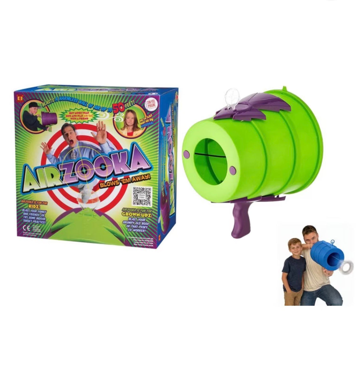 Air Cannon Toy for Kids & adults, Safe Wind Blaster for Indoor Fun and Family Games, No Batteries Needed (Green) (New in Box)