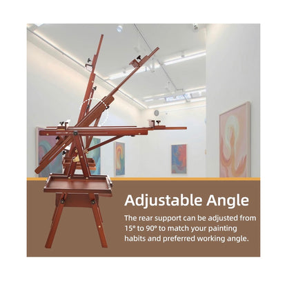 Horizontal Beechwood Studio Easel with Drawer and Palettes H-Frame Solid Wooden Painting Easel for Students, Beginners, and Artists, Hold Canvas up to 50 Inches High (Walnut) (New in Box)