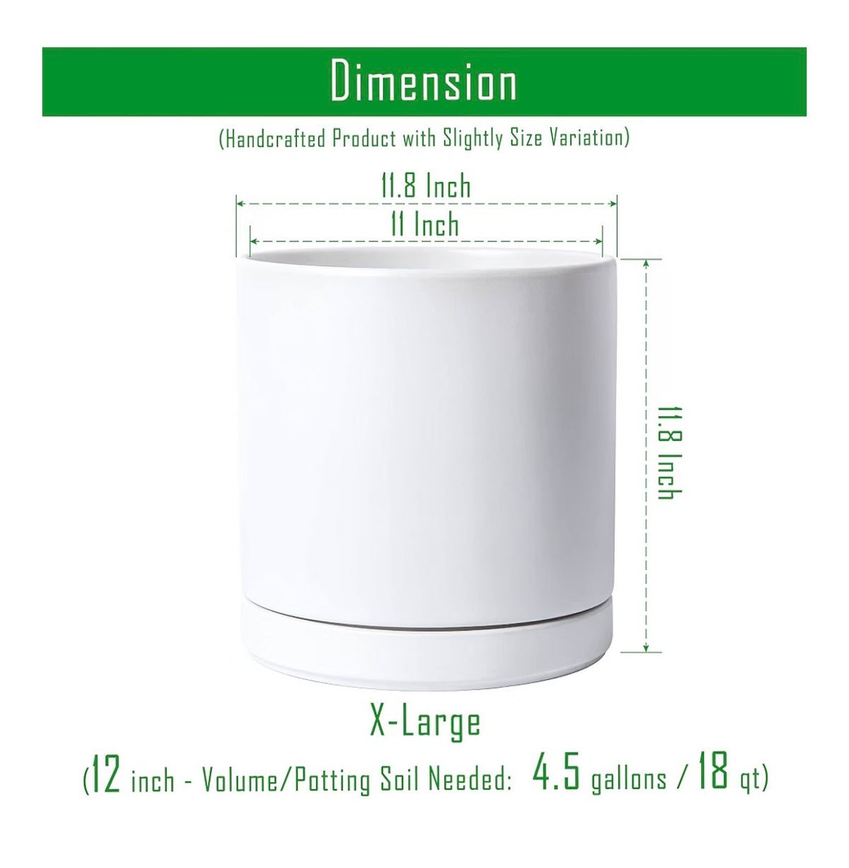 D'Vine Dev 12 Inch Ceramic Planter Pot Modern Cylinder Design, Drainage Hole & Saucer Included, Stable Structure, Elegant Home Accent (White) (New in Box)