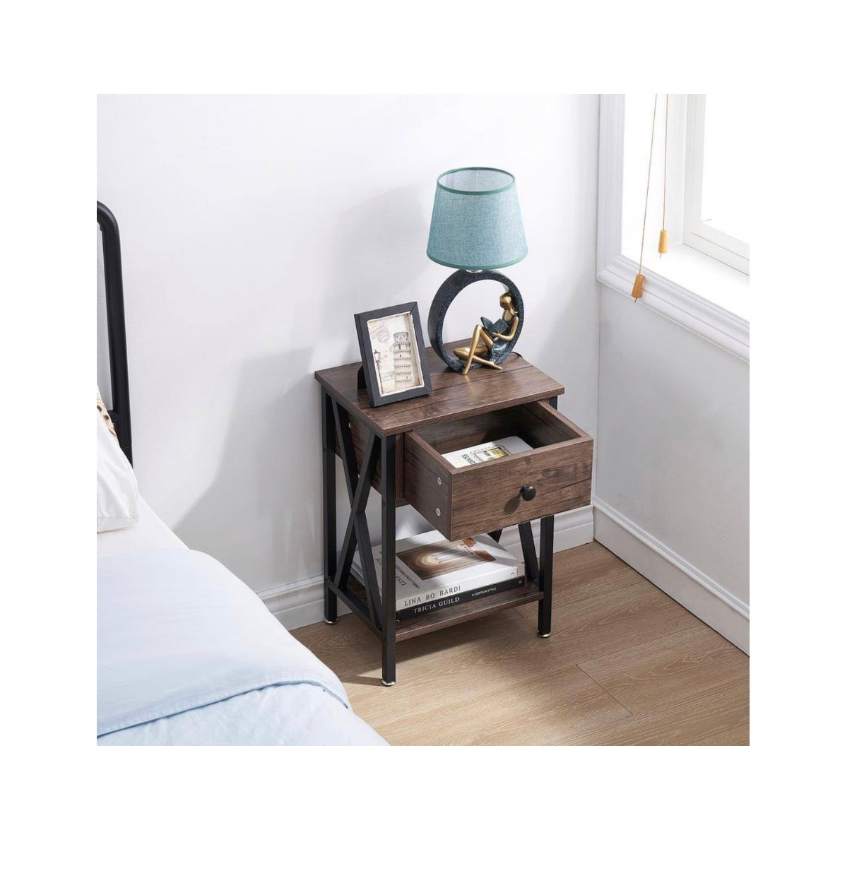 1 Bin Drawer Nightstands X Design Side End Table Nightstand 21.7 Inch Height, 11.8 Inch Width, 15.8 Inch Length (Gray) (New in Box)