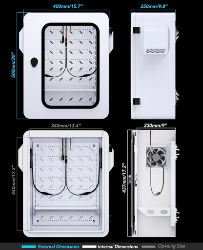 Outdoor Electrical Box with Clear Window and Thermostat and Fan, Precise Temperature Control 0.1 Degree, IP65Water Resistant Rating, Galvanized Steel, Aluminum Rear Beam 19.7 Inch X 17.7 Inch X 7.9 Inch (New in Box)