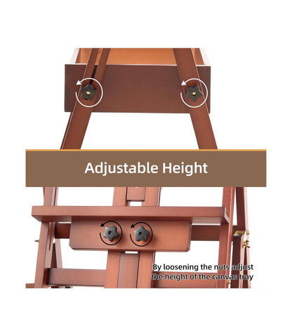 Horizontal Beechwood Studio Easel with Drawer and Palettes H-Frame Solid Wooden Painting Easel for Students, Beginners, and Artists, Hold Canvas up to 50 Inches High (Walnut) (New in Box)