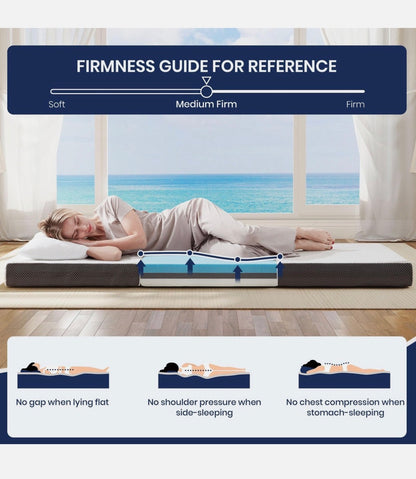 Hanherry 4 Inch Foldable Mattress Tri-Folding Portable Memory Foam Queen Size (New in Box)
