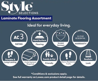Style Selections aged 8- mm T x 7 inch w x 50 inch L Laminate Flooring- 21.44 sq. ft. per box