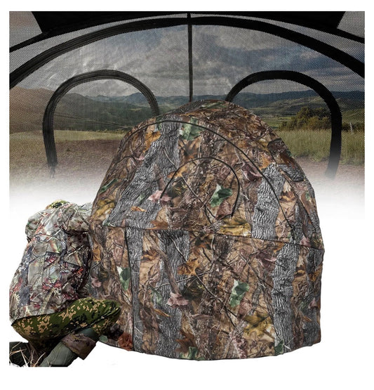 Hunting Chair Blind, 1/2 Man See Through Ground Blind, Camo Tent Built-In Chair, Portable Blind, One Way See Through, 1/2 Person, Camouflage with Carrying Bag, Hunting Blind, Hunting Gear (New in Box)