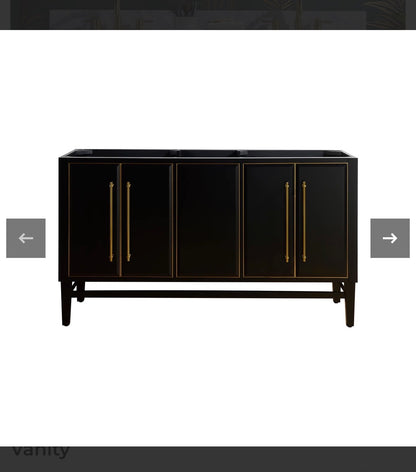 Mason 60 Inch Double Sink Bathroom Vanity Black with Gold Trim (Cabinet Only) (New in Box)