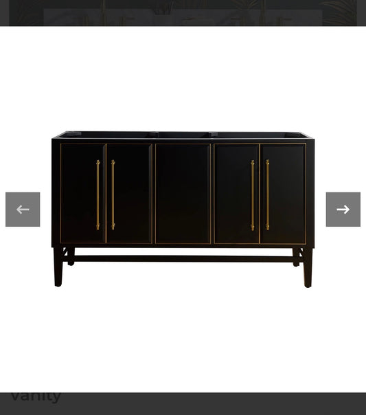 Mason 60 Inch Double Sink Bathroom Vanity Black with Gold Trim (Cabinet Only) (New in Box)