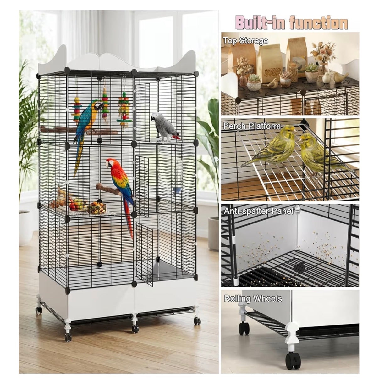 Encrypted Bird Cage Large Bird Cages 57 Inch Top Storage Space, Bottom Splash Guard with Essential Bird Supplies Durable & Spacious (New In Box)