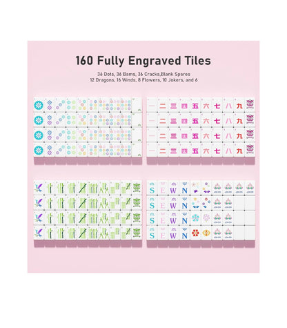 Pink American Mahjong Tile Set 160 Melamine Mahjong Tiles 1.2 Inch with Mahjong Tile Bag and Mahjong Accessories Suitable for Friends and Family Gatherings Mahjong Tiles (Pink) (New in Box)