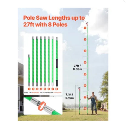 Vevor Manuel Pole Saw 3.27-27 ft. Extendable Pole Tree Pruner with Scissors, Sharp 65Mn Steel Blade Lightweight Fiberglass Handle Pole