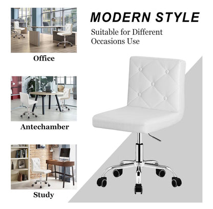 VECELO PU Leather Mid-Back Armless Vanity Chair Adjustable Height 360 Degree Rolling Swivel for Home, Office, Work (White) (New in Box)