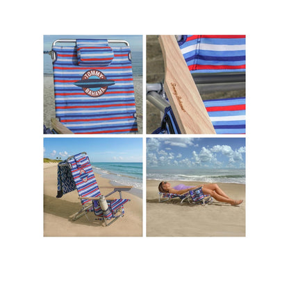 Tommy Bahama 2 Pack 5 Position Classic Lay Flat Backpack Beach Chair with Cooloer and Cup Holder, Portable Folding Beach Chair for Tanning (Red, White and Blue Color) (New in Box)