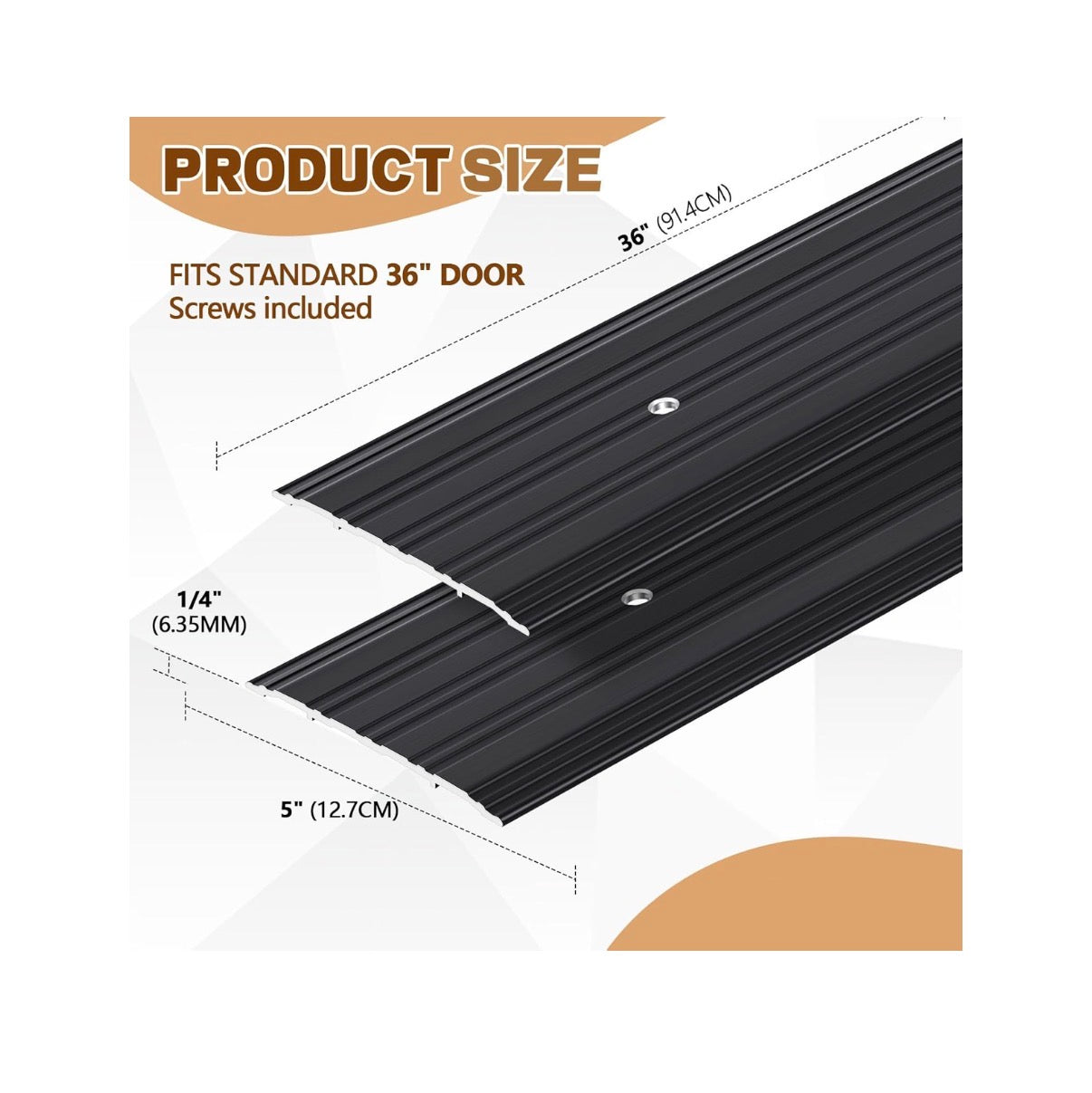 4 Pieces 5 Inch X 1/4 Inch X 36 Inch Door Saddle Threshold for Doorway Interior Sturdy Aluminum Commercial Fluted Saddle Door Threshold Durable and Sleek Doorway Entryway Access Draft Portion (Black) (New in Box)
