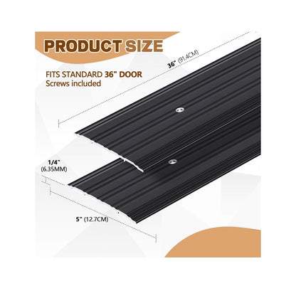 4 Pieces 5 Inch X 1/4 Inch X 36 Inch Door Saddle Threshold for Doorway Interior Sturdy Aluminum Commercial Fluted Saddle Door Threshold Durable and Sleek Doorway Entryway Access Draft Portion (Black) (New in Box)