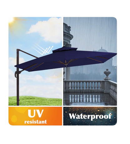 11 Ft. Aluminum Crank Cantilever patio Umbrella with Base (Navy) (New)