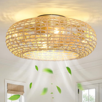 WOSHITU Rattan Caged Ceiling Fans Lights