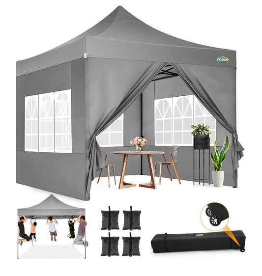 10 X 10 Pop Up Canopy with Sidewalls Heavy Duty Party Tent (Gray)