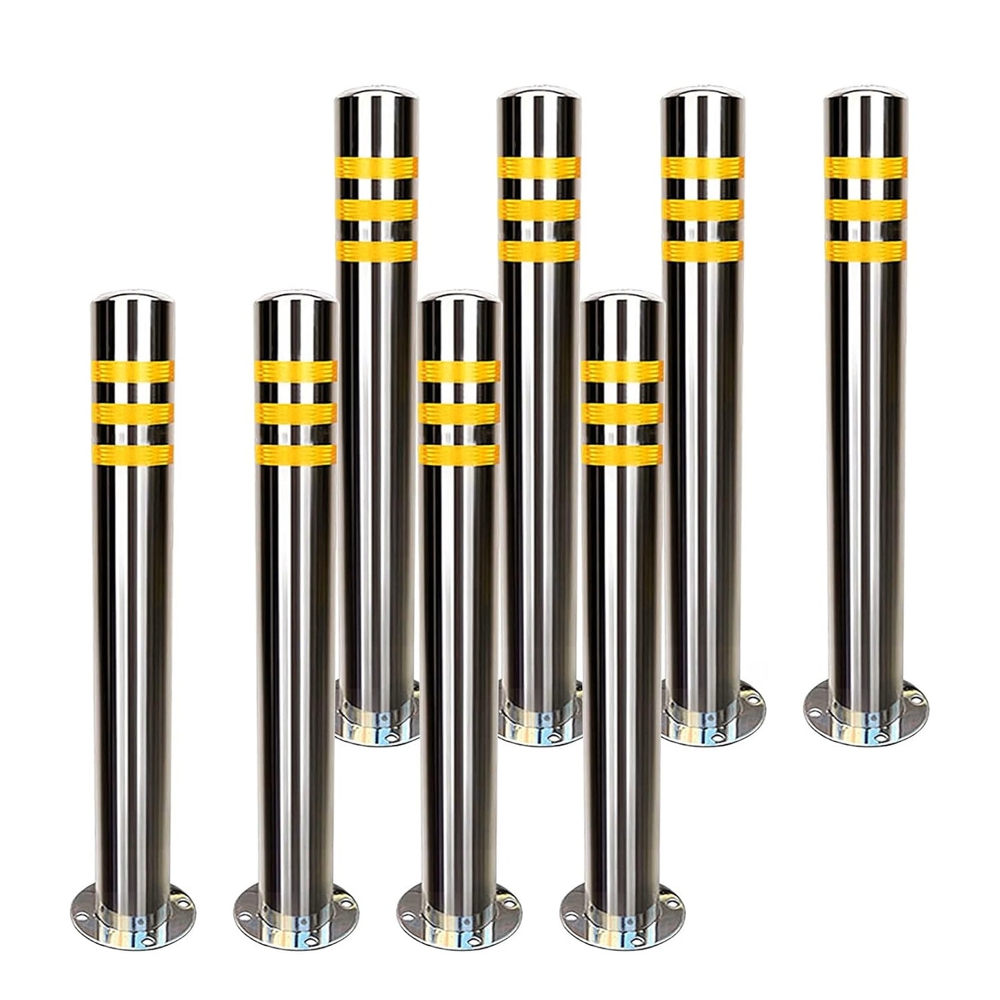 Safety Bollard 8 Pack Stainless Steel with Reflective Tape