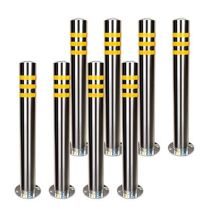 Safety Bollard 8 Pack Stainless Steel with Reflective Tape
