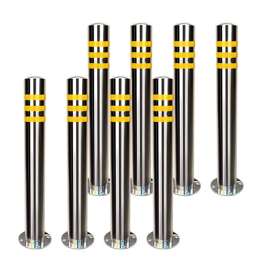 Safety Bollard 8 Pack Stainless Steel with Reflective Tape