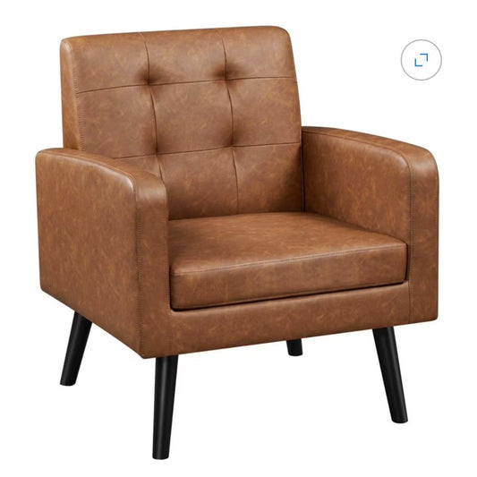 Yaheetech Modern Faux Leather Tufted Accent Chair, Retro Brown (New in Box)