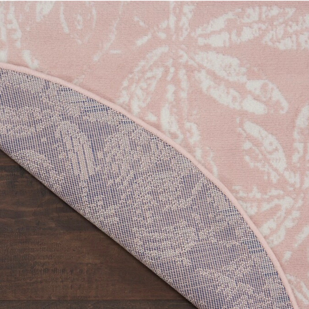 Whimsicle 5 X 5 ft Loomed Polypropylene Pink Round Indoor Floral Botanical Area Rug