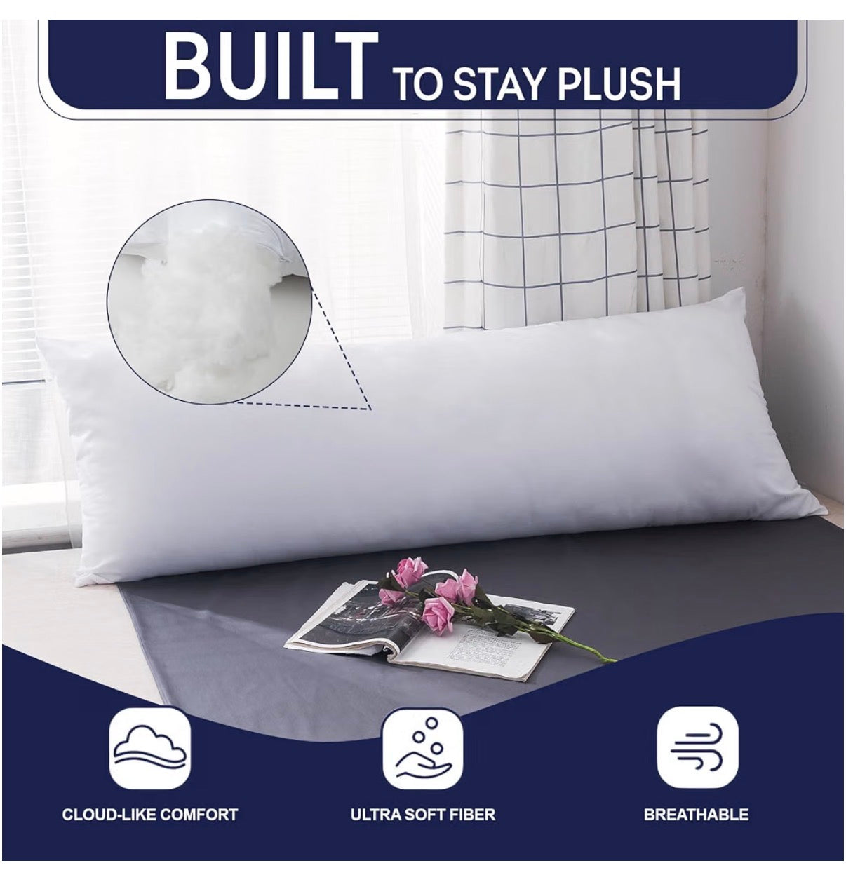 Downcool Large Pillow Insert Breathable Full Body Pillow for Side Sleeper Soft Long Bed Pillow for Adults 20 Inch X 54 Inch (White) (New in Package)