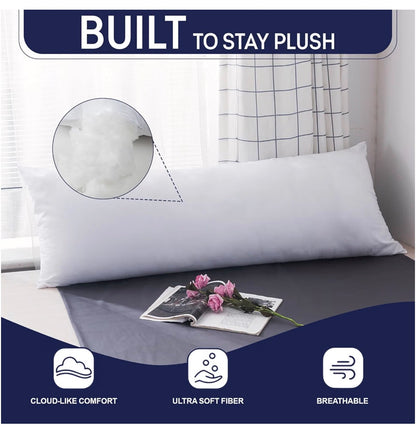 Downcool Large Pillow Insert Breathable Full Body Pillow for Side Sleeper Soft Long Bed Pillow for Adults 20 Inch X 54 Inch (White) (New in Package)