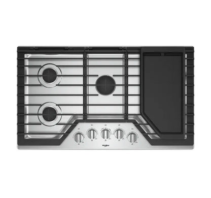 Whirlpool- 36 inch 5 Burner Stainless Steel Gas Cooktop (griddle included)