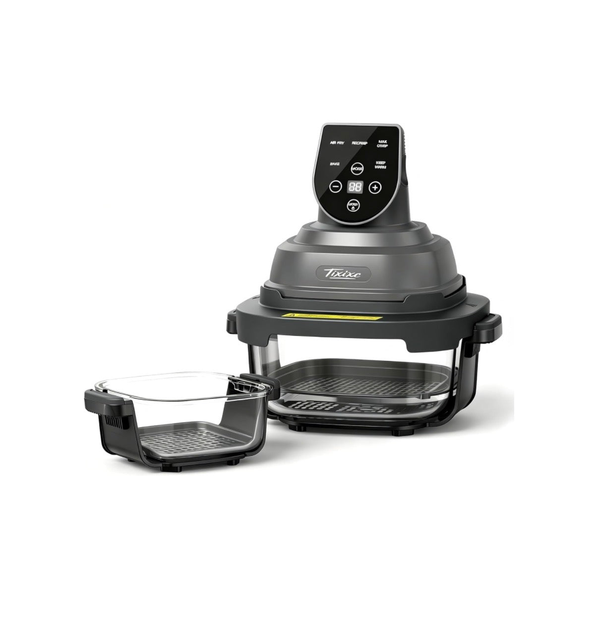 5-in-1 Glass Air Fryer for Zero-Oil Healthy Cooking, Space Saving 1500W Countertop Cooker with 4 QT 6 Cup Glass Bowl, Non-ToxicSafe & Dishwasher Friendly for Small & Large Family Meals (Gray) (New in Box)
