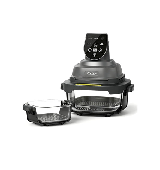 5-in-1 Glass Air Fryer for Zero-Oil Healthy Cooking, Space Saving 1500W Countertop Cooker with 4 QT 6 Cup Glass Bowl, Non-ToxicSafe & Dishwasher Friendly for Small & Large Family Meals (Gray) (New in Box)