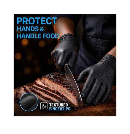Heavy Duty 6 Mil Nitrile Black Gloves Disposable Latex Free Rubber Cooking Cleaning Food Prep Tattoo Gloves 100PCs (New in Box)