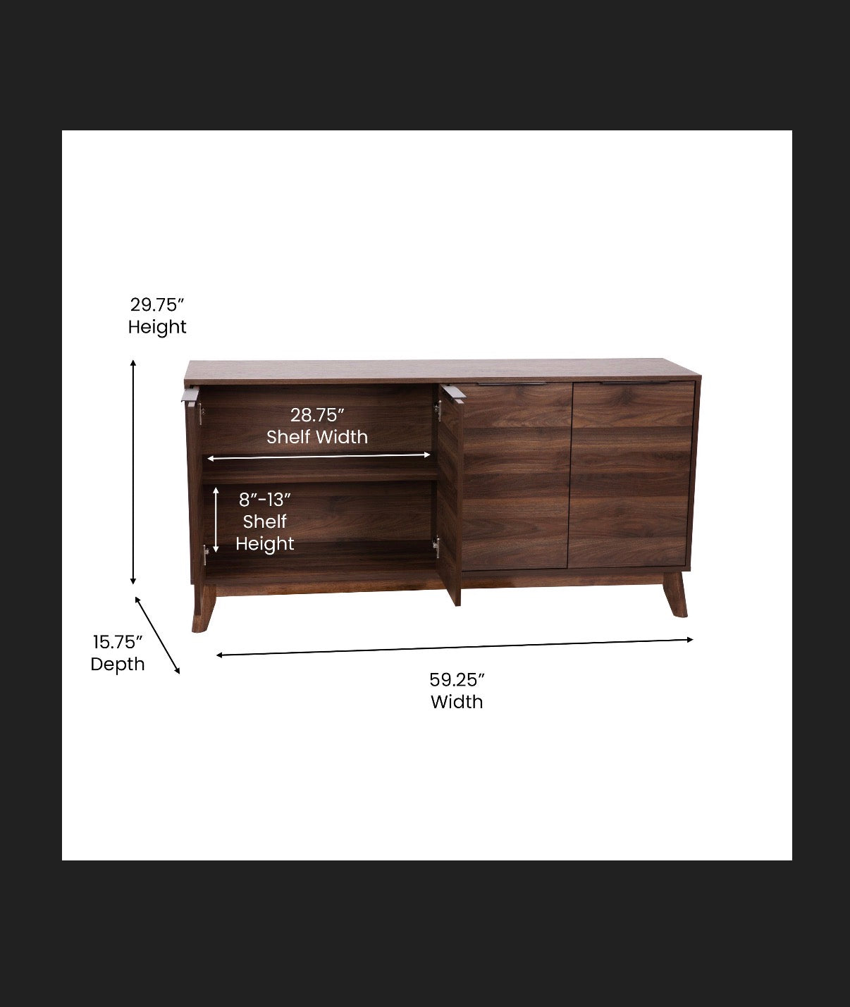Flash Furniture 60 Inch Buffet Cabinet with 4 Soft Close Doors and Adjustable Shelves (Dark Walnut) (New in Box)