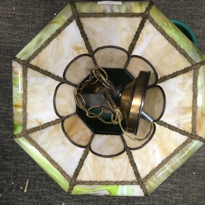 Amber and Green Slag Glass Light Fixture