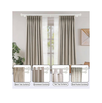 Double Curtain Rods for Windows 72 Inches to 144 Inches, Heavy Duty Double Curtain Rod with Square Retro Finials and Double Aluminum Bracket, Adjustable Double Rod for Curtains (Antique White) (New in Box)