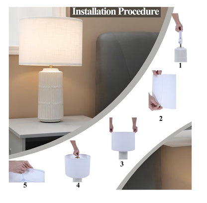 Table Lamps Set of 2 White Ceramic with White Fabric Shade foe Bedroom, Livingroom, Nightstand, Cylindrical High End Modern Farmhouse Lamp (New in Box)