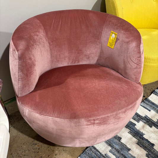 Mauve Velvet Swivel Barrel Chair