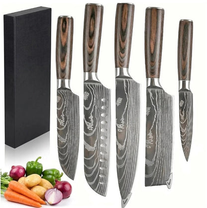 (New) 5 Piece Chef Knife Set Japanese Kitchen Knives, High Carbon Stainless Steel Blades