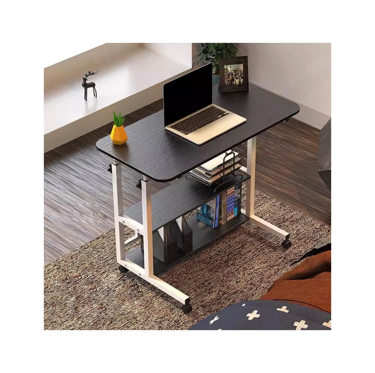 Portable Desk, Adjustable Rolling Desk, Rolling Computer Desk, Desk with Wheels, Height Adjustable Table with Storage, Movable Sofa Side Table, for Small Spaces (Black) (New in Box)