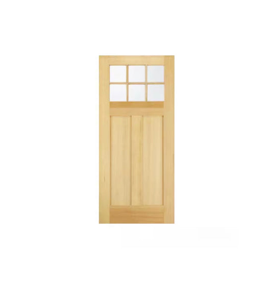 30 Inch x 80 Inch 6 Lite Unfinished Wood Front Door (New)