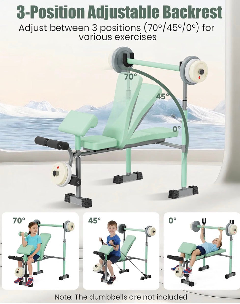 Heypappy Kids Workout Equipment - adjustable kids workout  bench with preacher pad & leg developer, fillable weight plates for home gym fitness  & exercise
