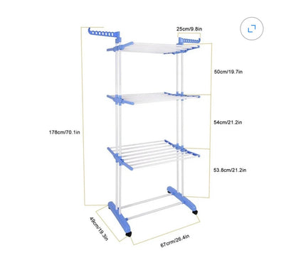 Clothes Drying Rack, 4 Tier Foldable Drying Rack for Clothes, Portable Laundry Rack with Wheels Indoor/Outdoor Freestanding (Gray) (New in Box)