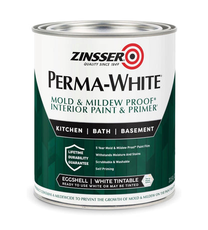 Zinsser Perma-White Mold & Mildew Proof Interior Paint, Quart, Eggshell White (New)