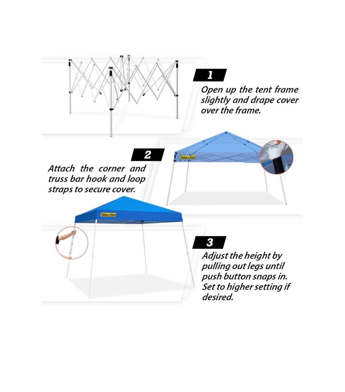 10 Ft. X 10 Ft. Instant Pop Up Tent with Ropes and Stakes (Blue) (New in Box)
