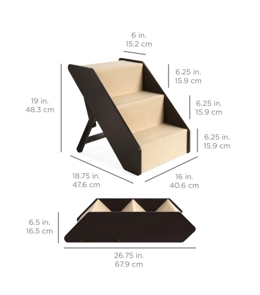 Best Choice Products 3 Step Foldable Adjustable, Wide Wooden Carpeted Pet Stairs for Injured, Elderly Dog & Cat (New in Box)
